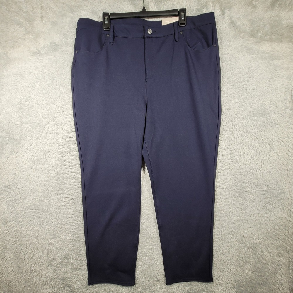 Chicos 3.5S Slim Leg Pants Womens 18S Navy Blue Stretch Ponte Five Pocket 40x27